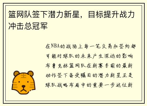 篮网队签下潜力新星，目标提升战力冲击总冠军