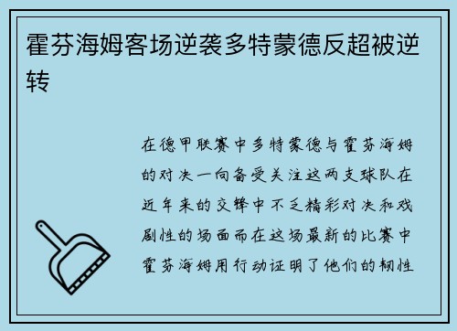 霍芬海姆客场逆袭多特蒙德反超被逆转